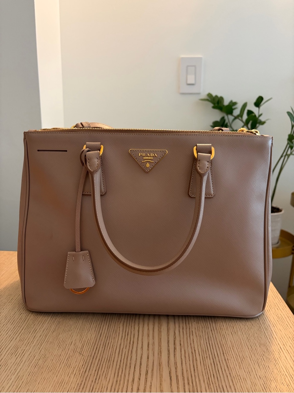 Prada Saffiano Leather Satchel in Pale Mauve